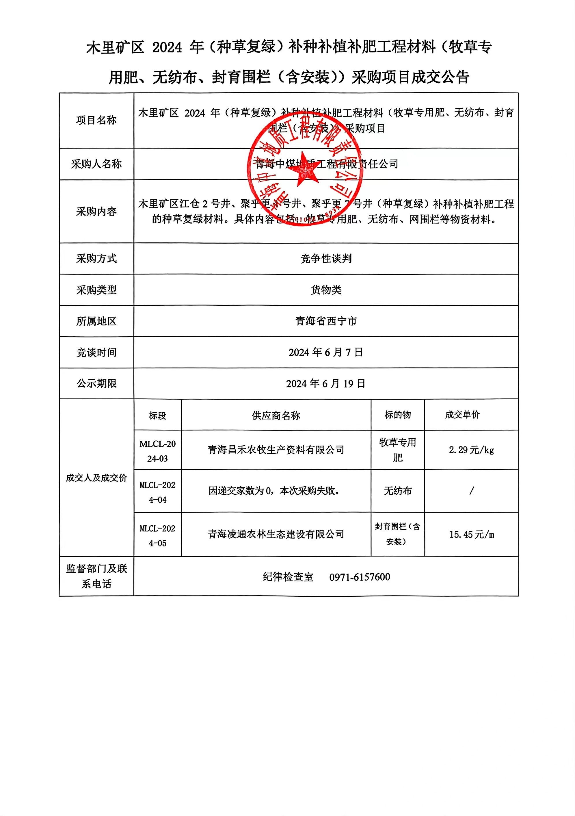 木里矿区2024年(种草复绿)补种补植补肥工程材料(专用肥、无纺布、封育围栏(含安装))采购项目成交公告.jpg