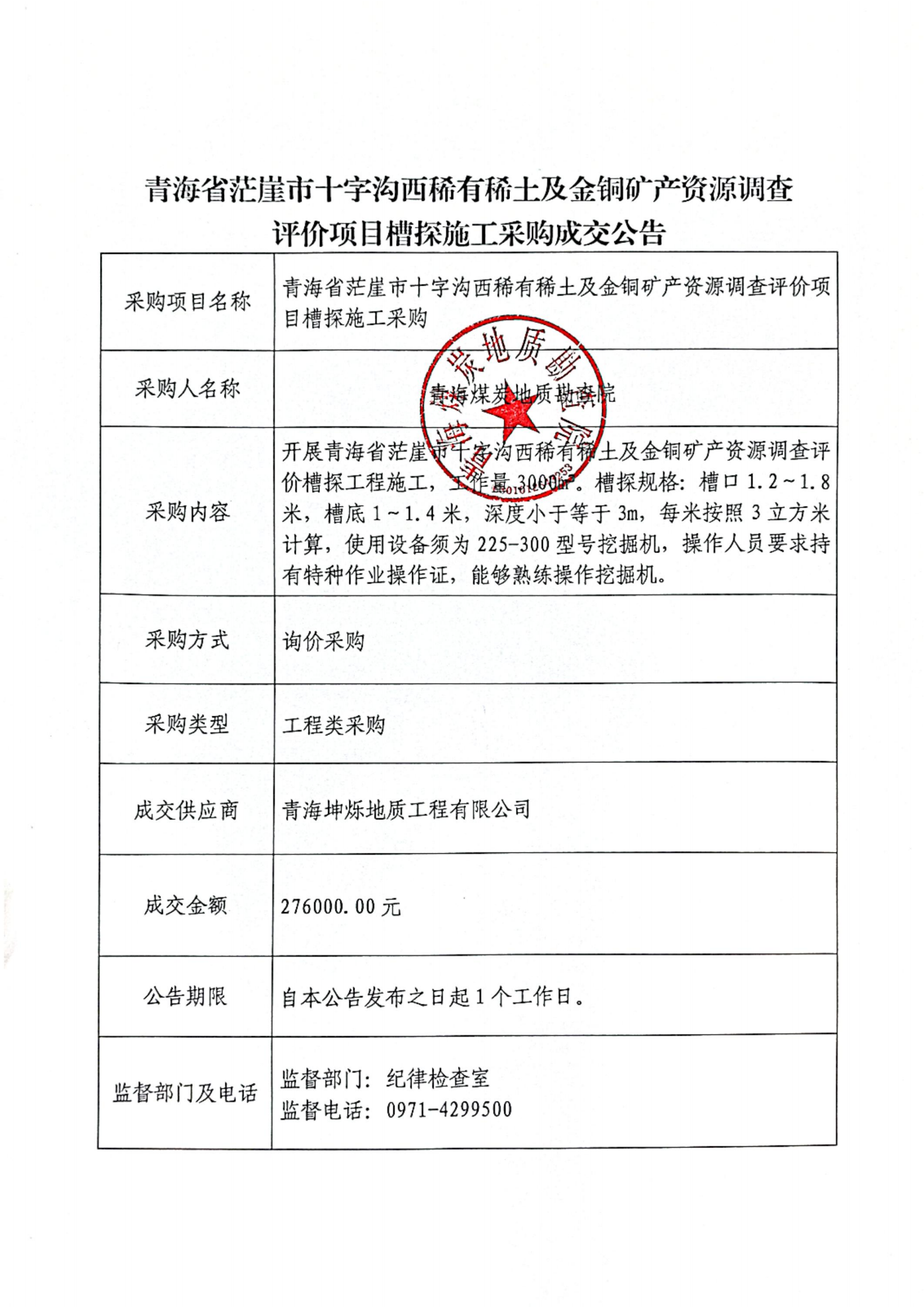 青海省茫崖市十字沟西稀有稀土及金铜矿产资源调查评价项目槽探施工采购成交公告.png